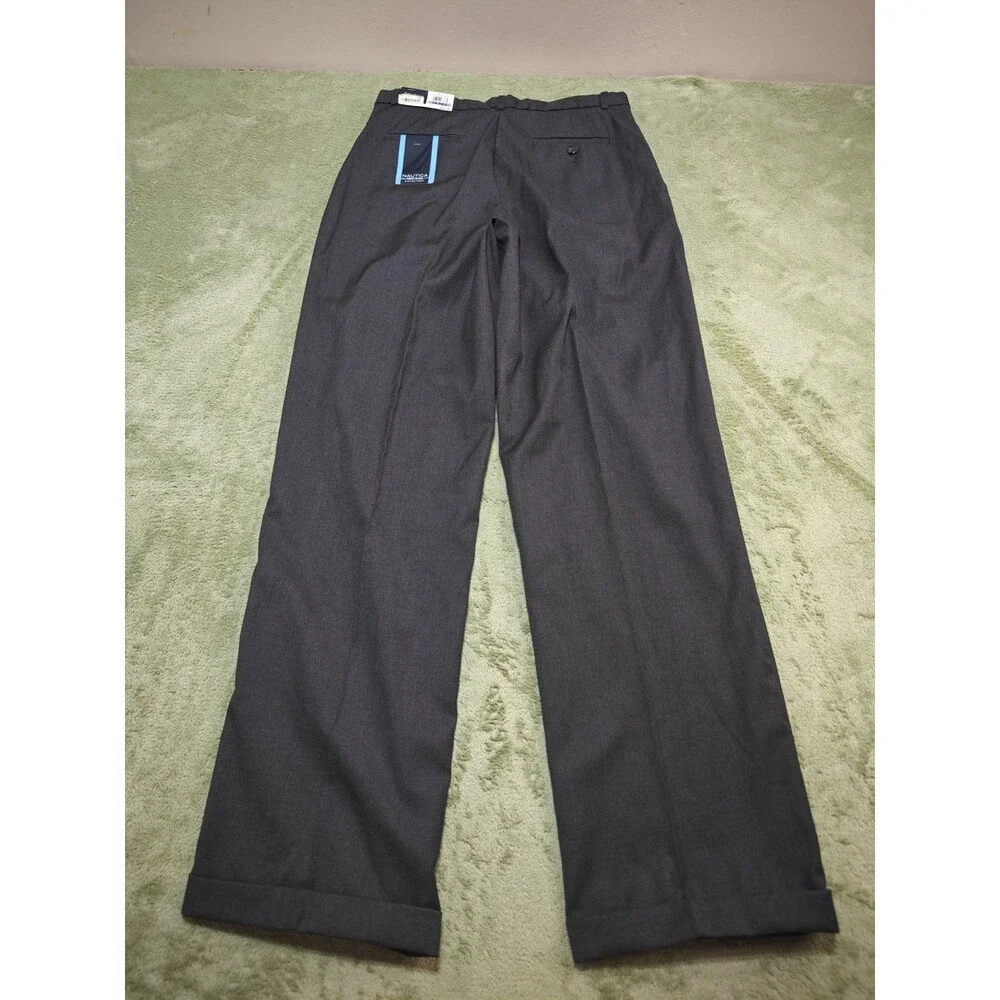 NWT Nautica Dress Blues Charcoal Gray Pleated Front Cuffed Pants Boys Size 18 R